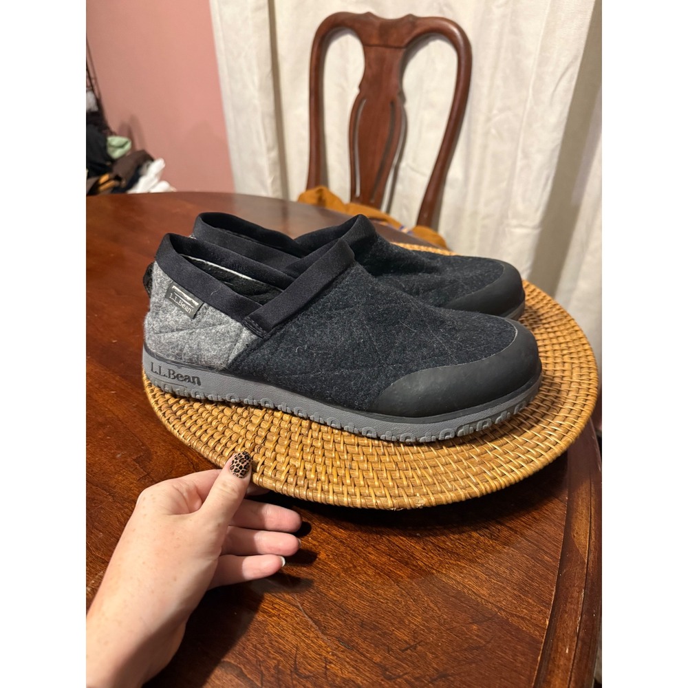 LL Bean Mountain Slippers Women 11 Black Grey Wool Quilted 516351 Shoes